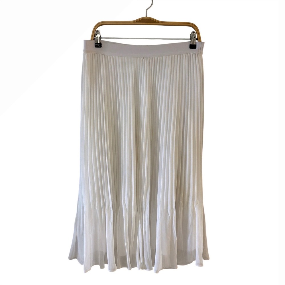 Ruby Rd White Pleated Midi Skirt Womens Medium Elastic Waist Lined